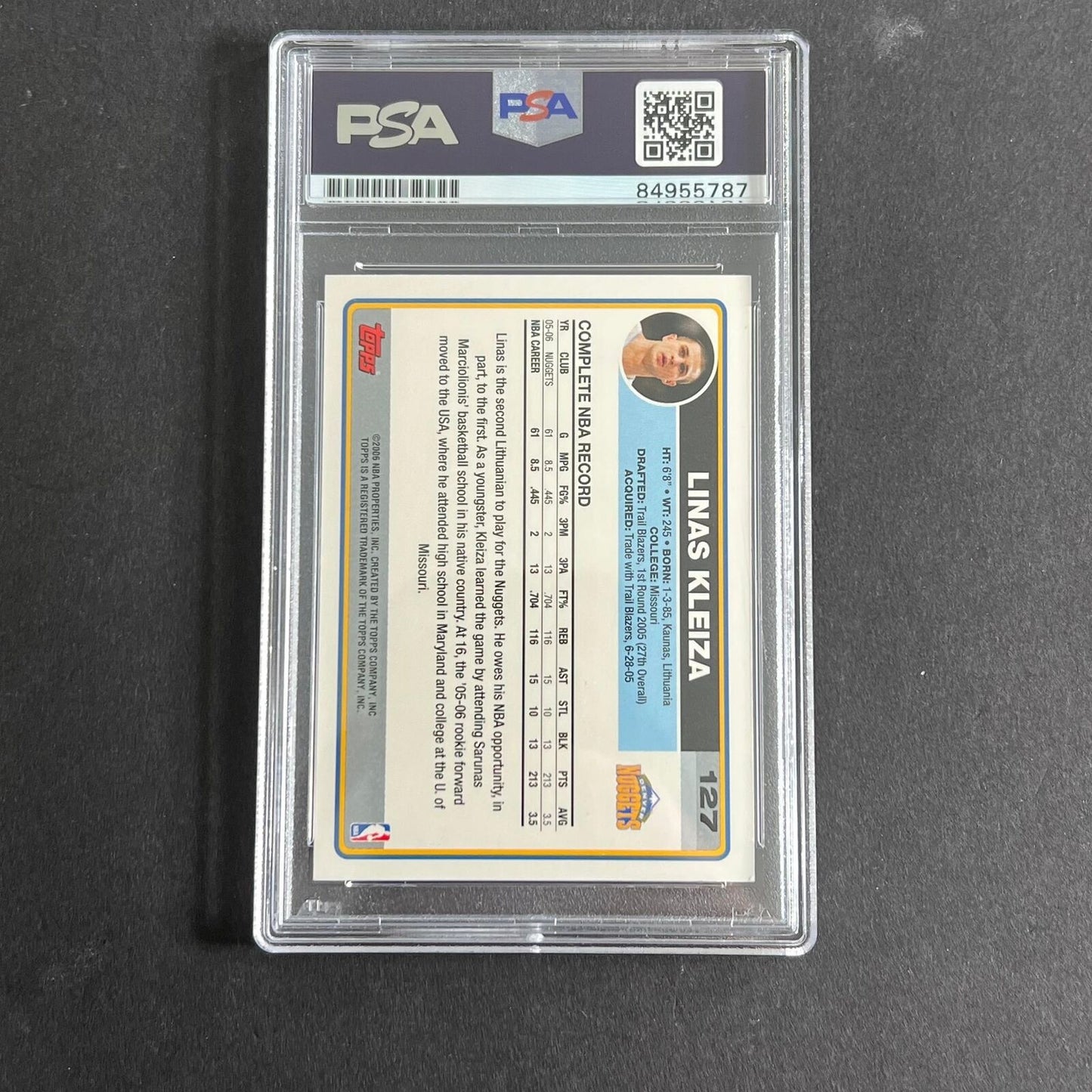 2005-06 Topps #127 Linas Kleiza signed Auto Card PSA/DNA Slabbed RC Nuggets