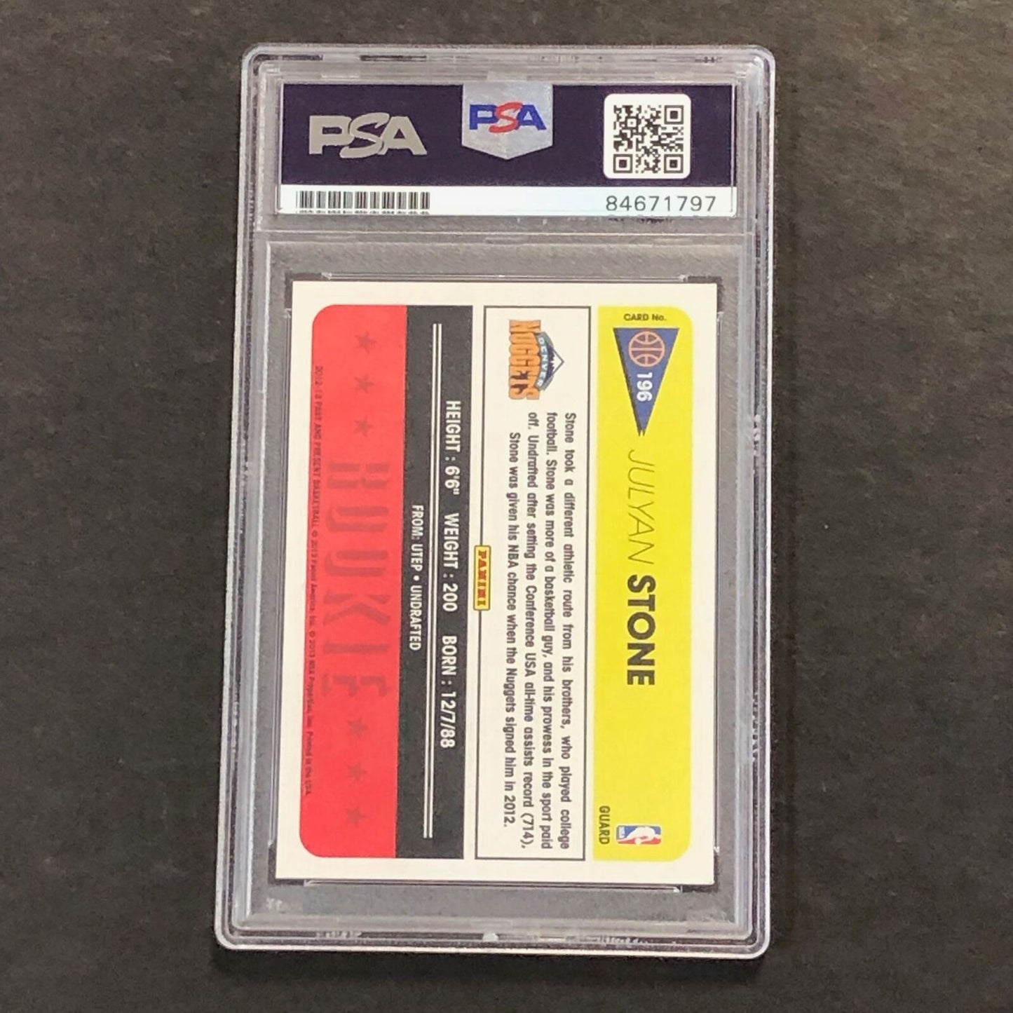 2012-13 Panini Past & Present #196 Julyan Stone Signed Card AUTO GRADE 10 PSA Sl