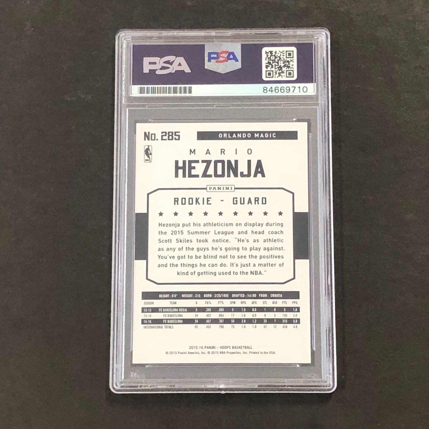 2015-16 NBA Hoops #285 Mario Hezonja Signed Rookie Card AUTO PSA/DNA Slabbed RC