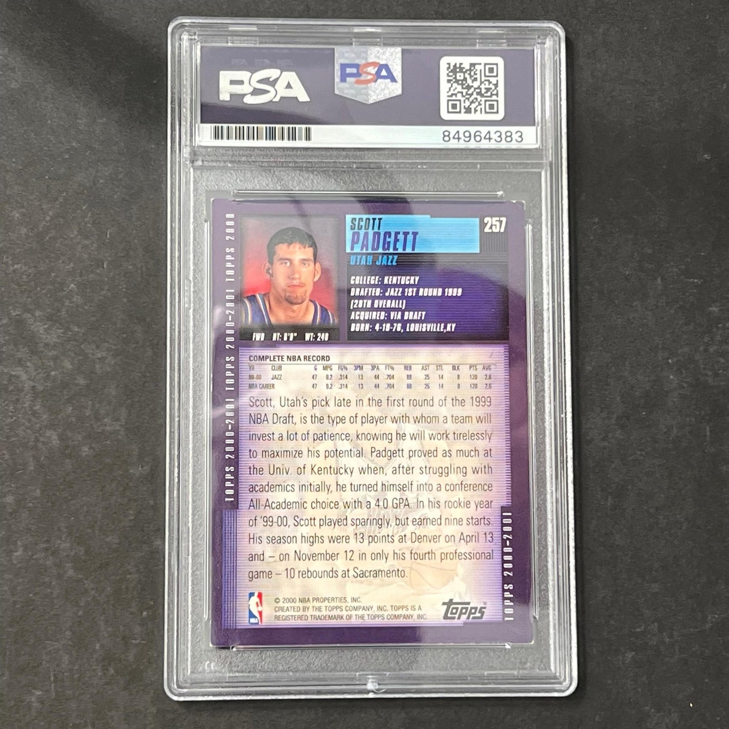 2000-01 Topps #257 Scott Padgett Signed Card AUTO PSA Slabbed Jazz