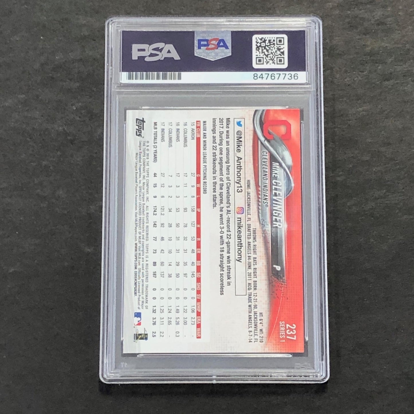 2018 Topps #237 Mike Clevinger Signed Card PSA Slabbed Auto Cleveland