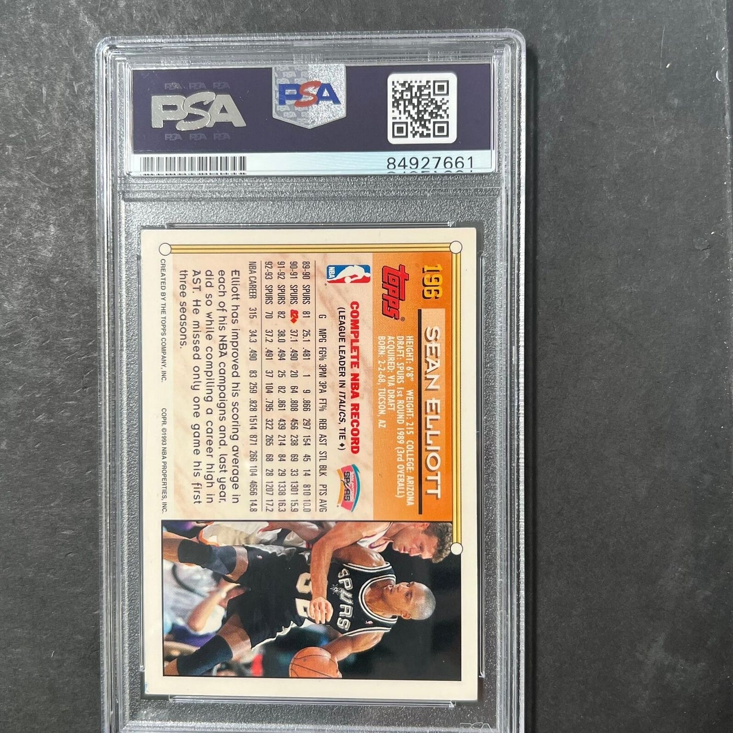 1993-94 Topps #196 Sean Elliott Signed Card Auto 10 PSA Slabbed Spurs