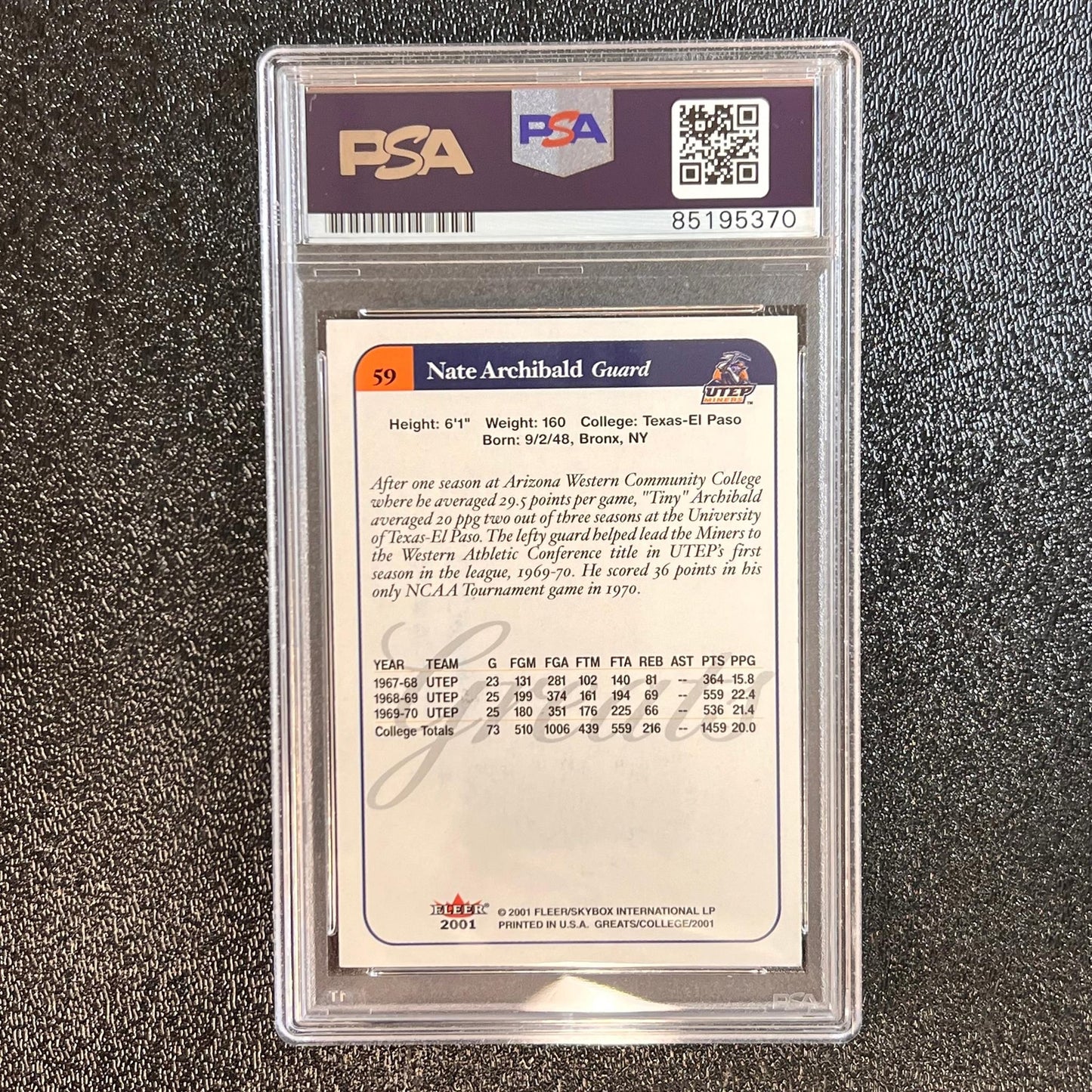 2001 Fleer #59 Nate Archibald Signed AUTO PSA Slabbed UTEP