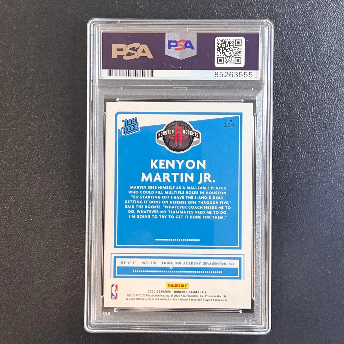 2020-21 Panini Donruss Rated Rookie #224 Kenyon Martin Jr. Signed Card AUTO PSA
