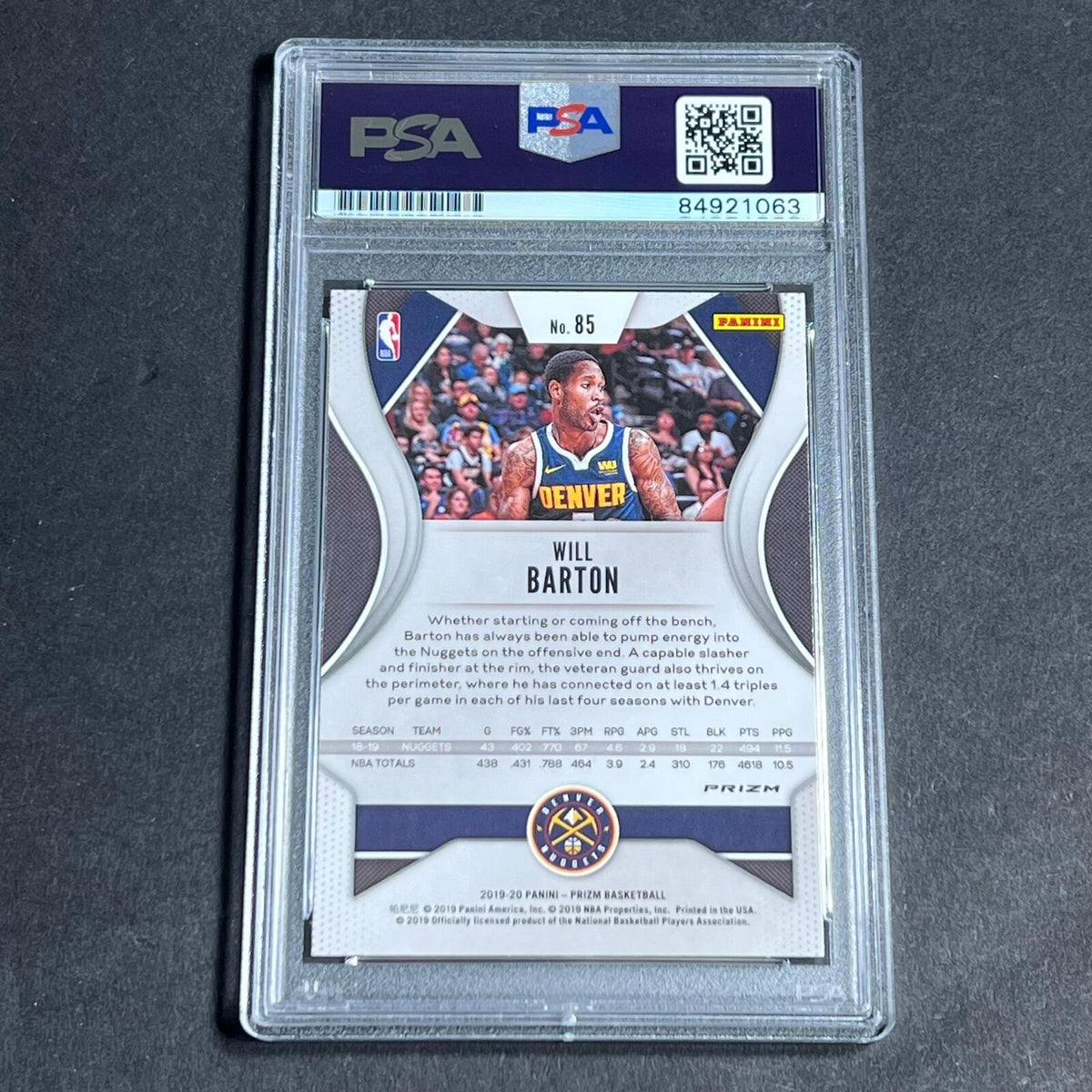 2019-20 Panini Prizm #85 Will Barton Signed Card PSA Slabbed Nuggets