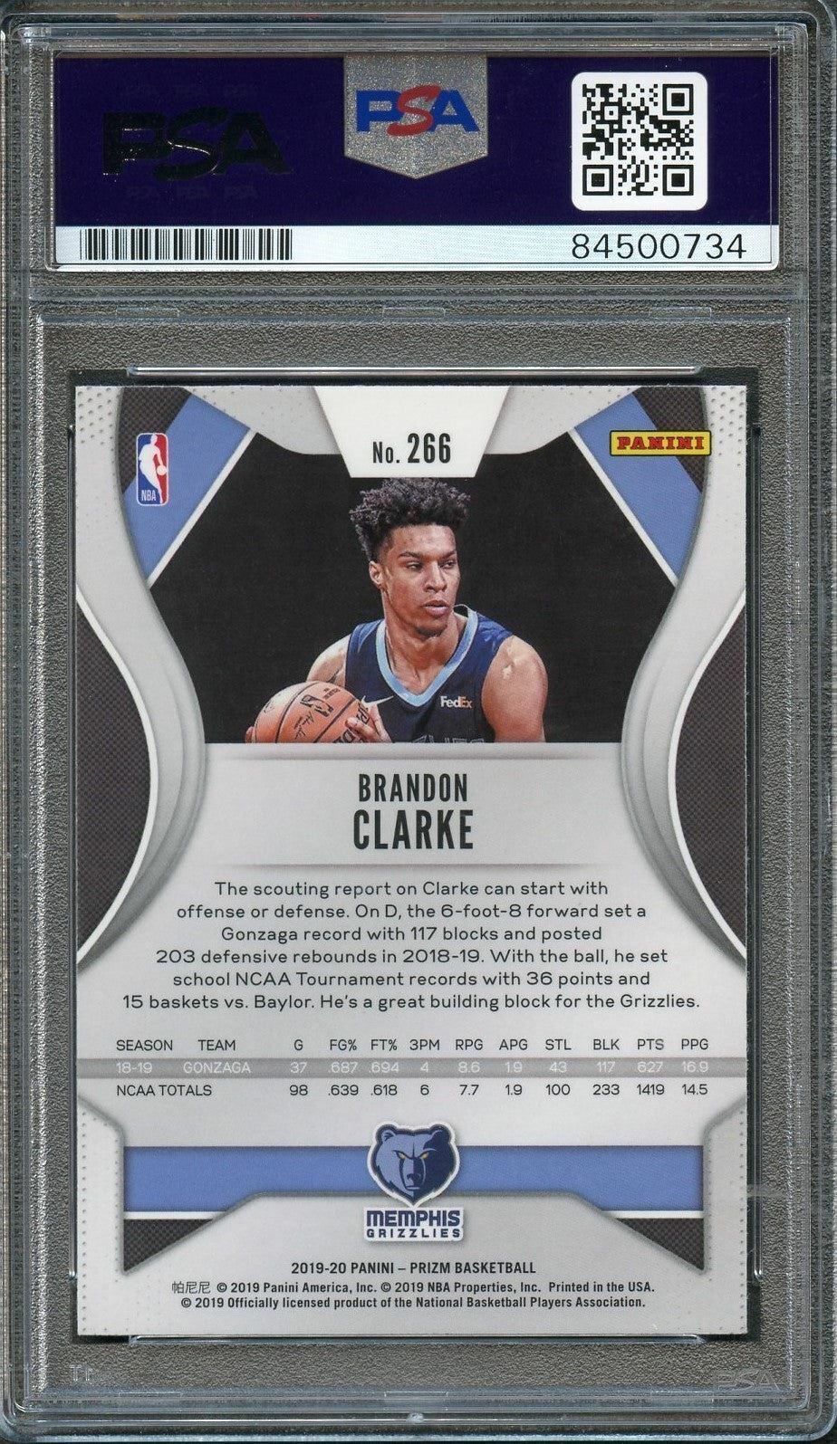 2019-20 Panini Prizm #266 Brandon Clarke Signed Card AUTO 10 PSA Slabbed RC Griz