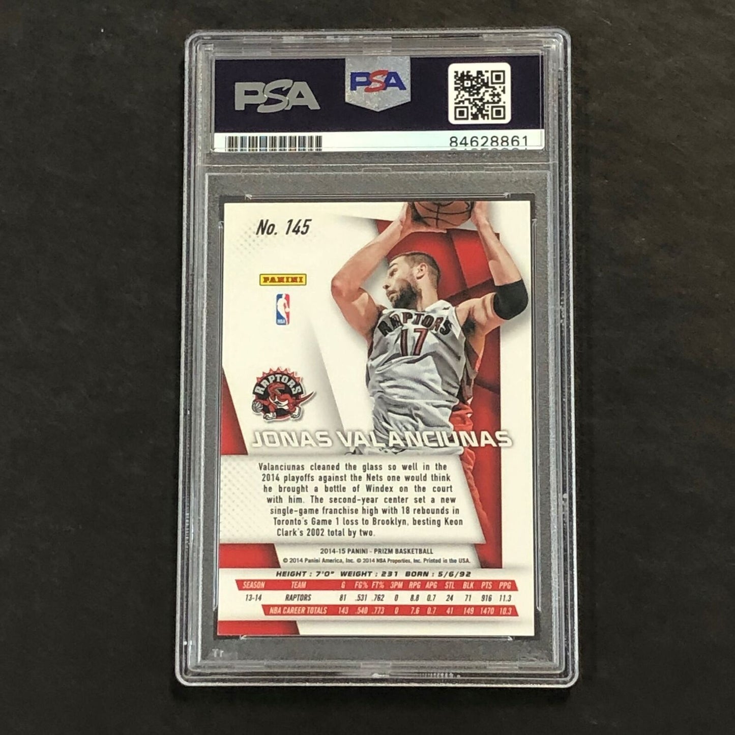 2014-15 Panini Prizm #145 Jonas Valanciunas Signed Card AUTO 10 PSA Slabbed Toro