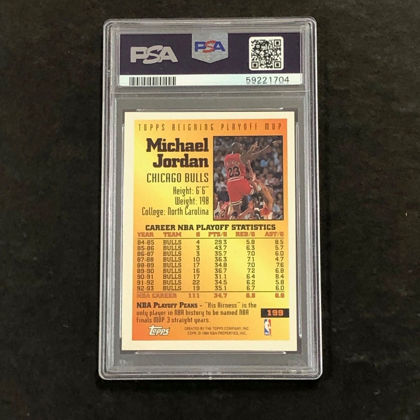1993 Topps #199 Michael Jordan PSA 8 NM-MT Bulls