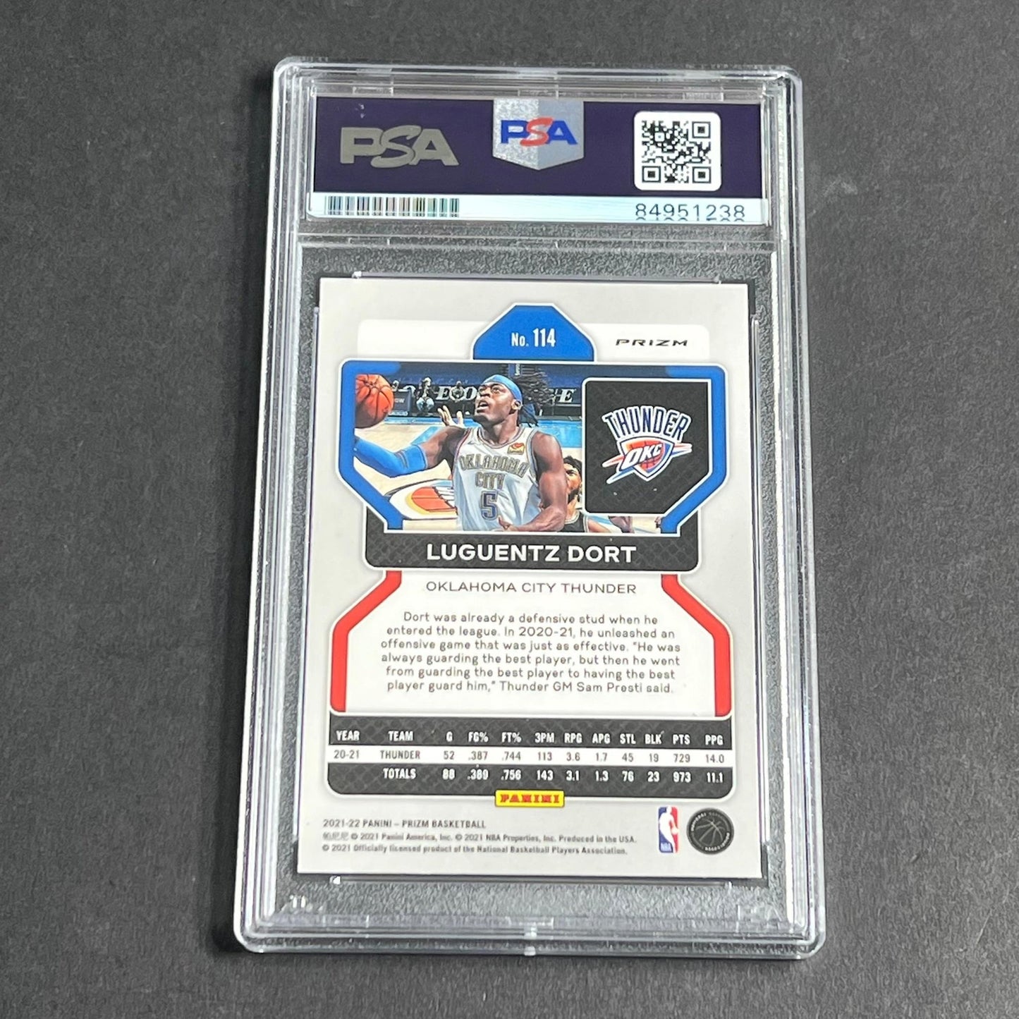 2021-22 Panini Prizm #114 Luguentz Dort Signed Card AUTO PSA Slabbed Thunder