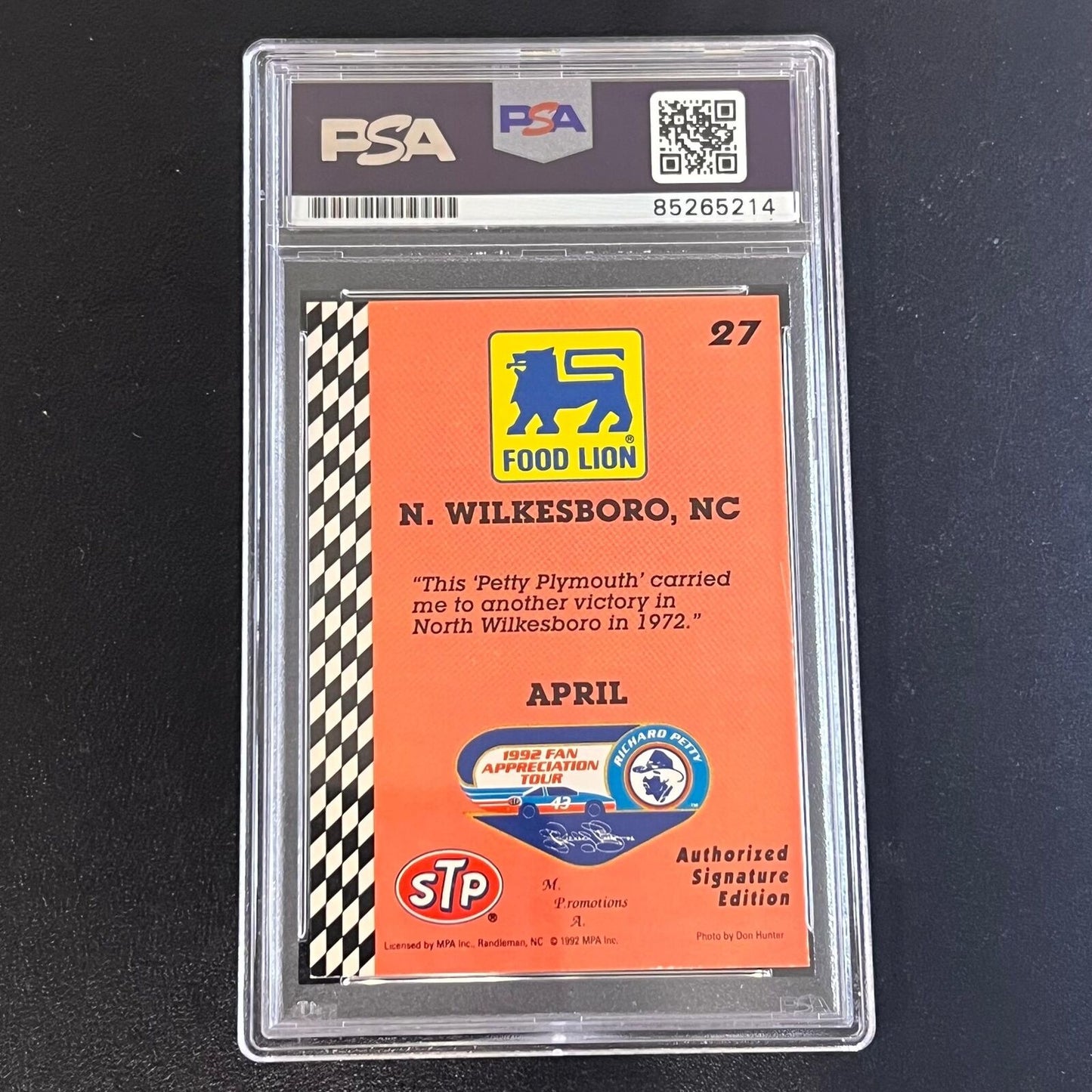 1992 Food Lion Racing #27 Richard Petty Signed Card AUTO PSA Slabbed Nascar