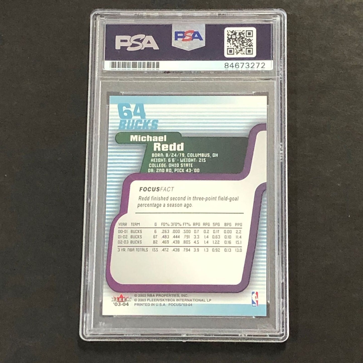 2003-04 Fleer Focus #64 Michael Redd Signed Card AUTO PSA/DNA Encapsulated Milwa