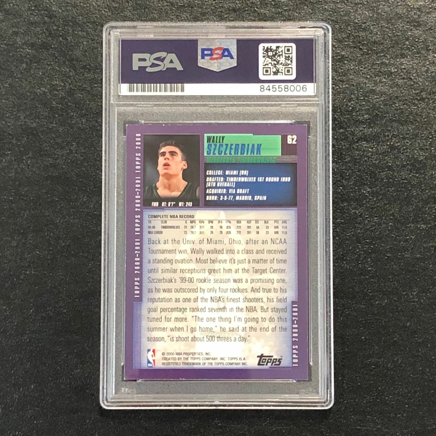 2000-01 Topps #62 Wally Szczerbiak Signed Card AUTO PSA Slabbed Minnesota Timber