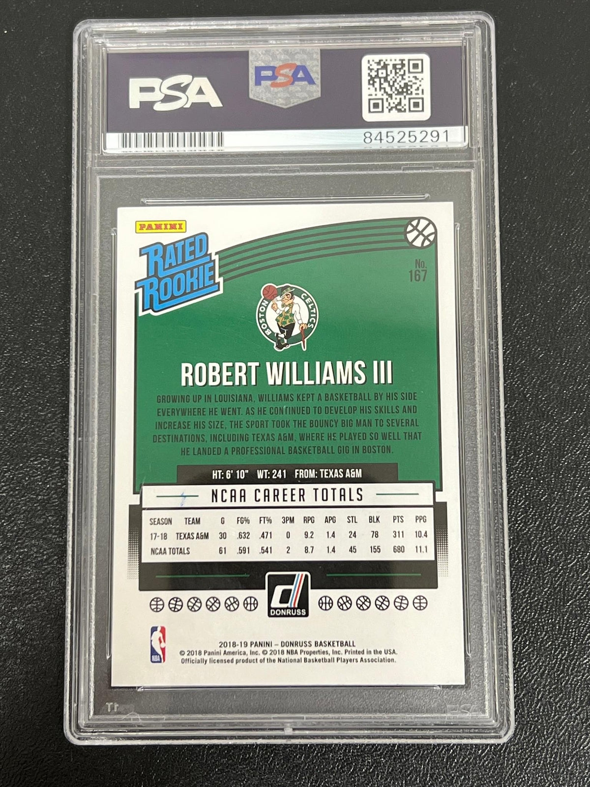 2018-19 Panini Donruss Rated Rookie #167 Robert Williams III Signed Card AUTO 10