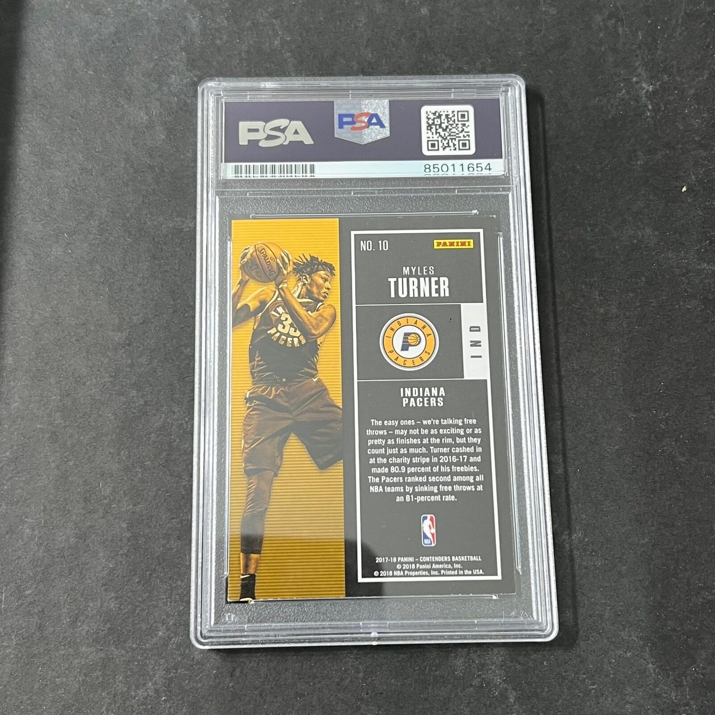 2017-18 Panini Contenders #10 Myles Turner Signed Card AUTO PSA Slabbed RC Pacer