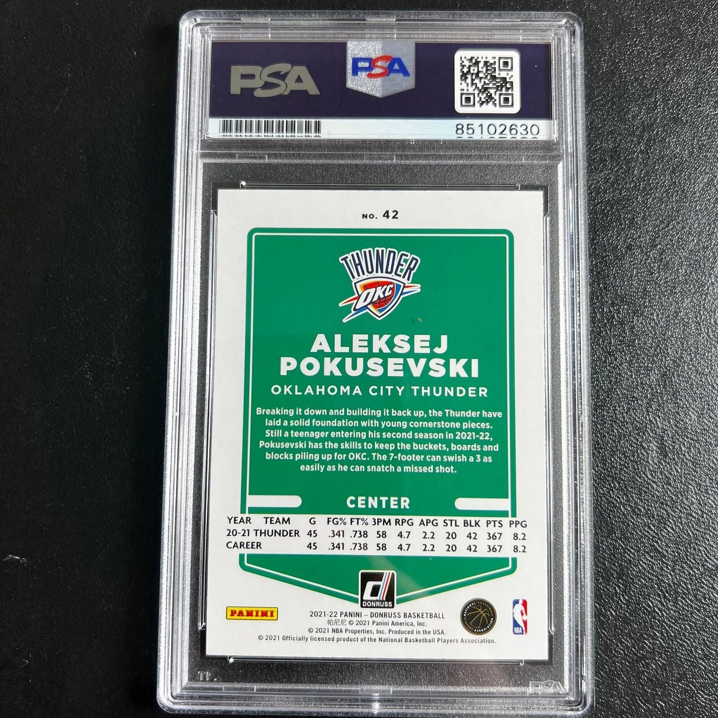 2021-22 Panini Donruss #42 Aleksej Pokusevski Signed Card AUTO PSA Slabbed RC Th
