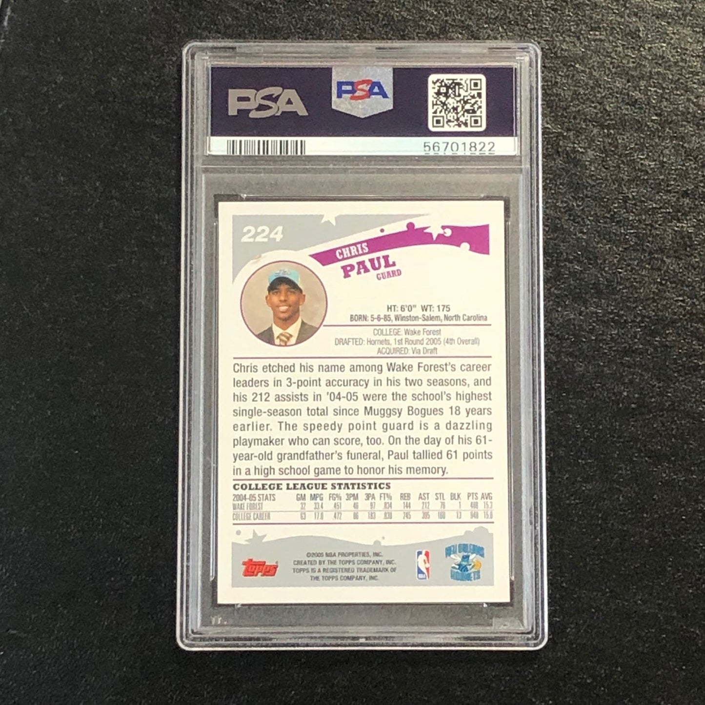 2005 Topps #224 Chris Paul PSA 7 NM Hornets