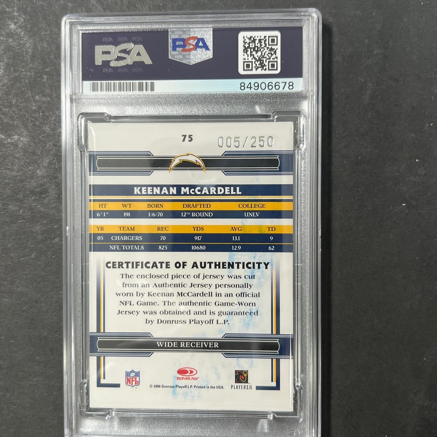 2006 Donruss Threads #75 Keenan McCardell Signed Card PSA AUTO Slabbed Chargers