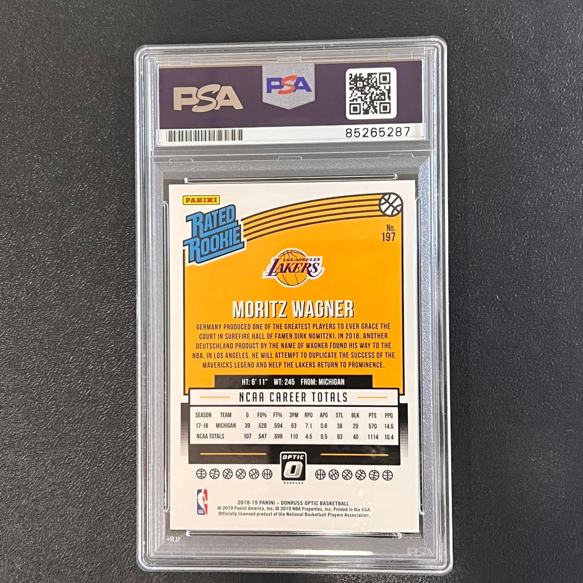 2018-19 Panini Donruss Rated Rookie #197 Moritz Wagner Signed Card AUTO PSA Slab