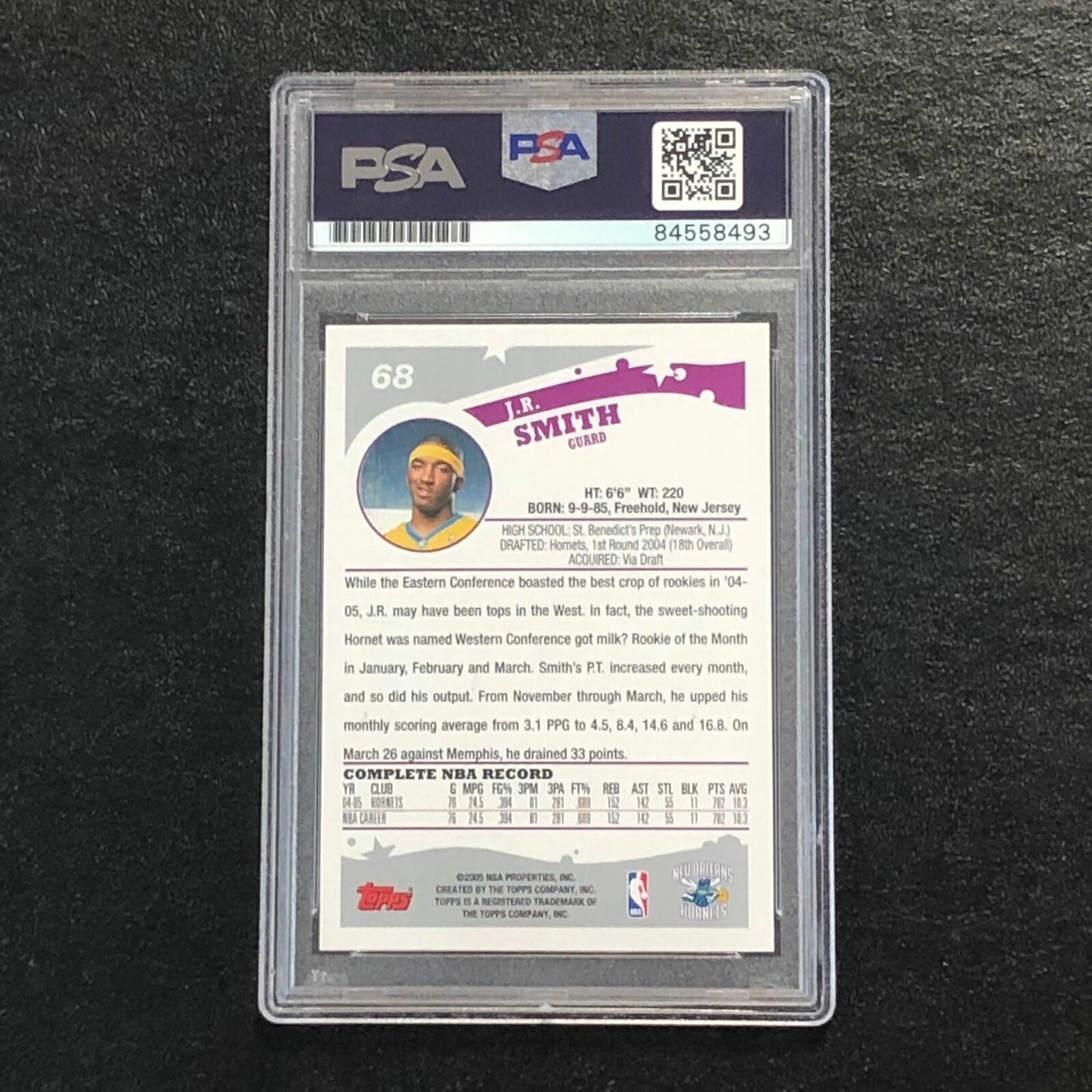 2005 Topps #68 J.R. Smith Signed Card AUTO PSA Slabbed