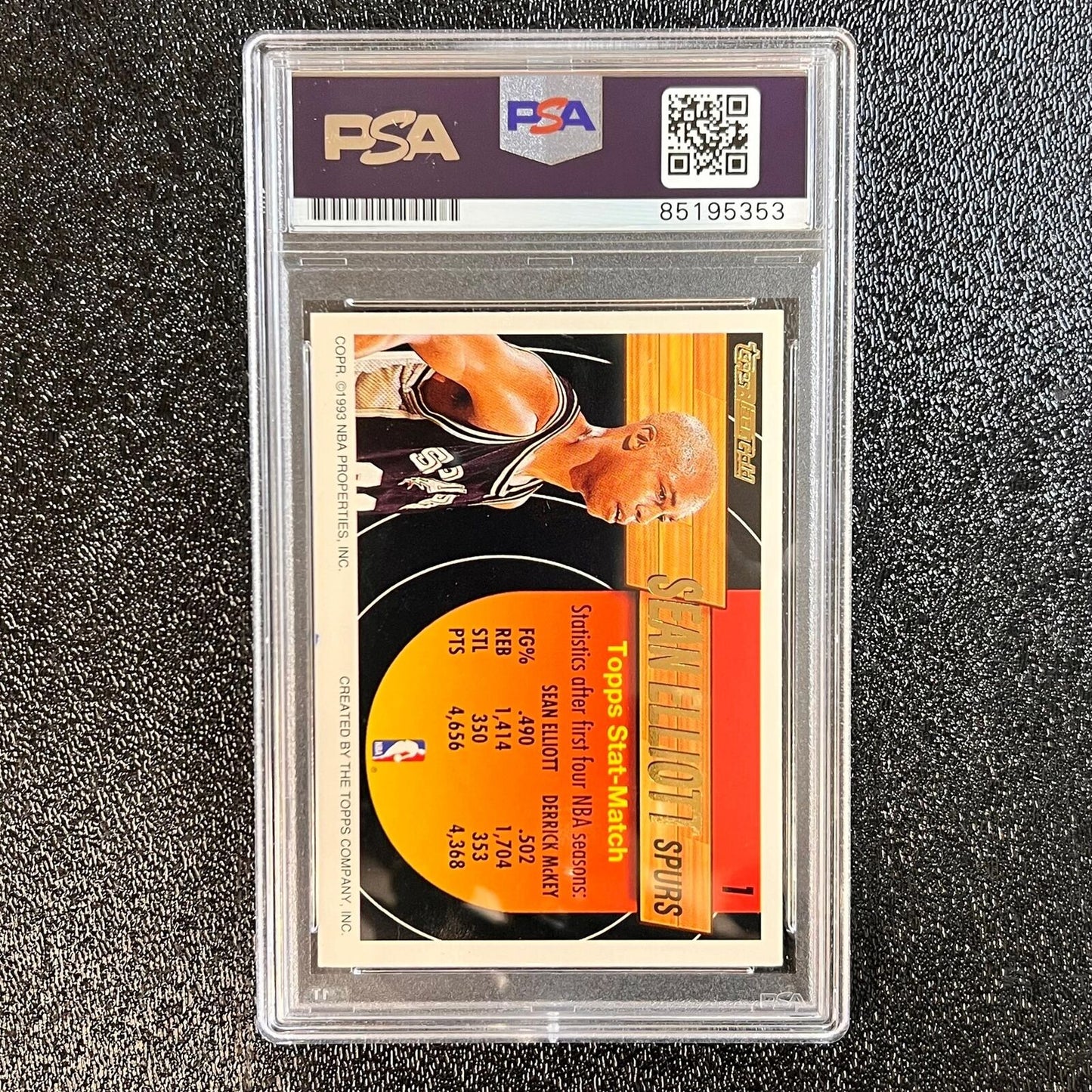 1993 Topps #1 Sean Elliott Signed Card Auto 10 PSA Slabbed