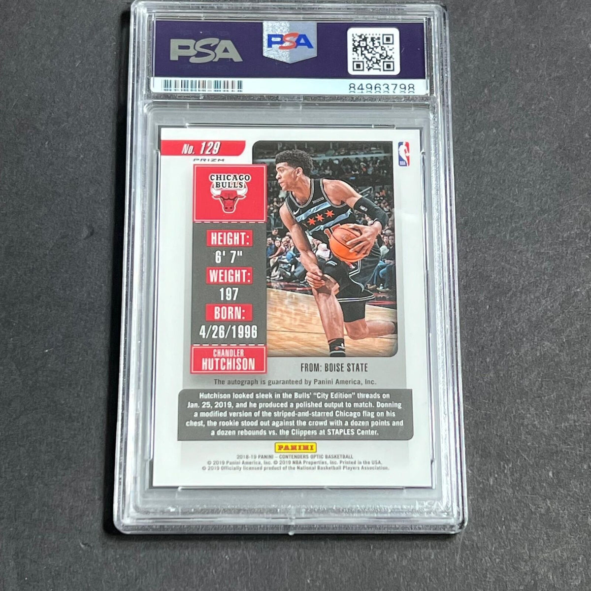 2018-19 Panini Contenders Optic #129 Chandler Hutchison Signed Card AUTO PSA Sla