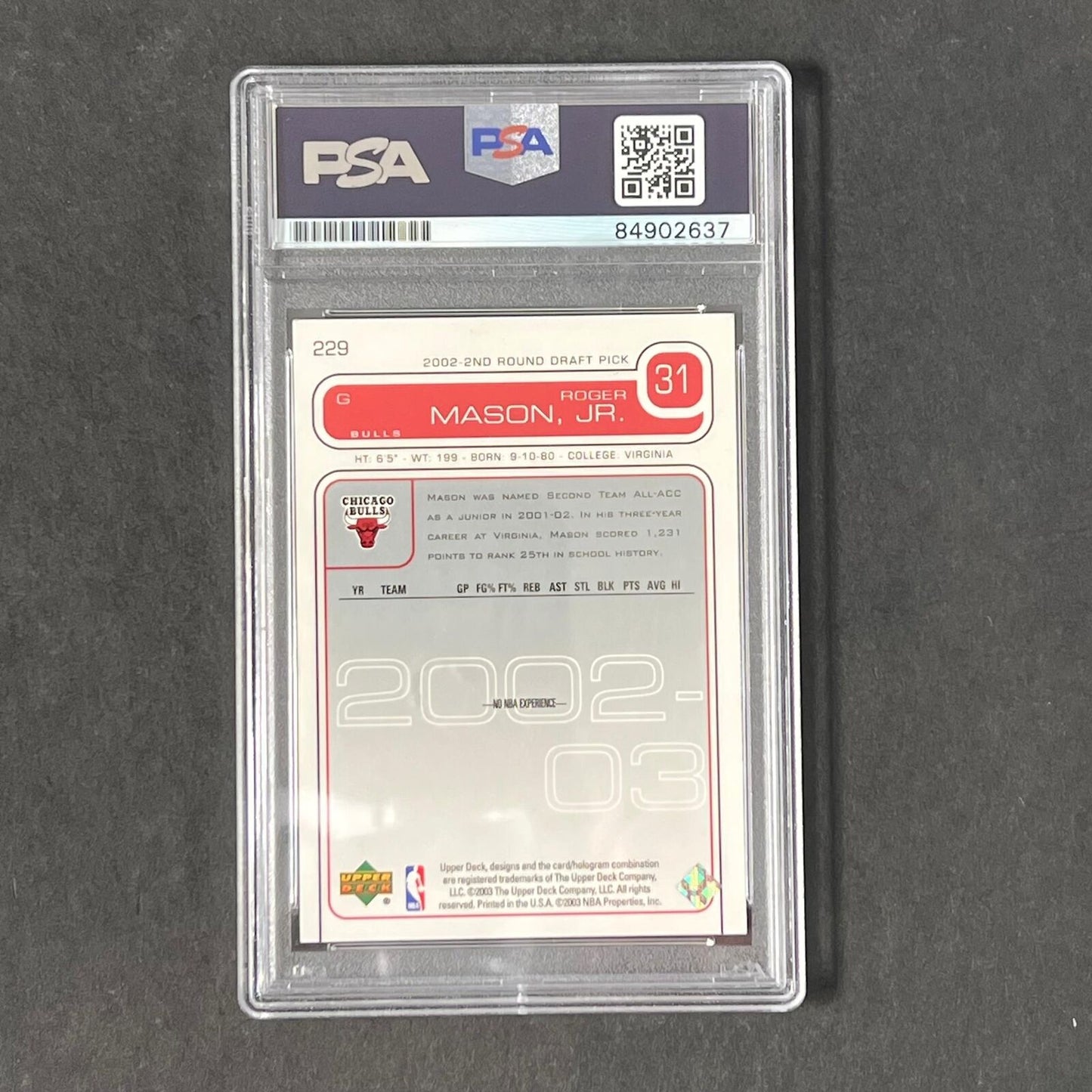 2003 Upper Deck #229 Roger Mason Signed Card Auto PSA Slabbed Bulls