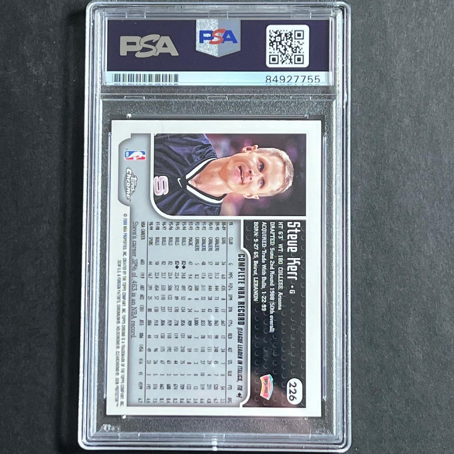 2000-01 Topps Chrome #226 Steve Kerr Signed Card Auto 10 PSA Slabbed Spurs