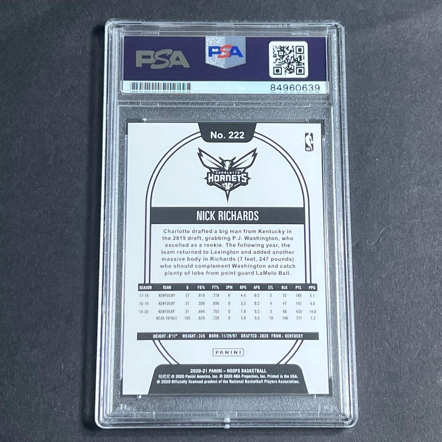 2020-21 NBA Hoops #222 Nick Richards Signed Card AUTO PSA Slabbed RC Hornets