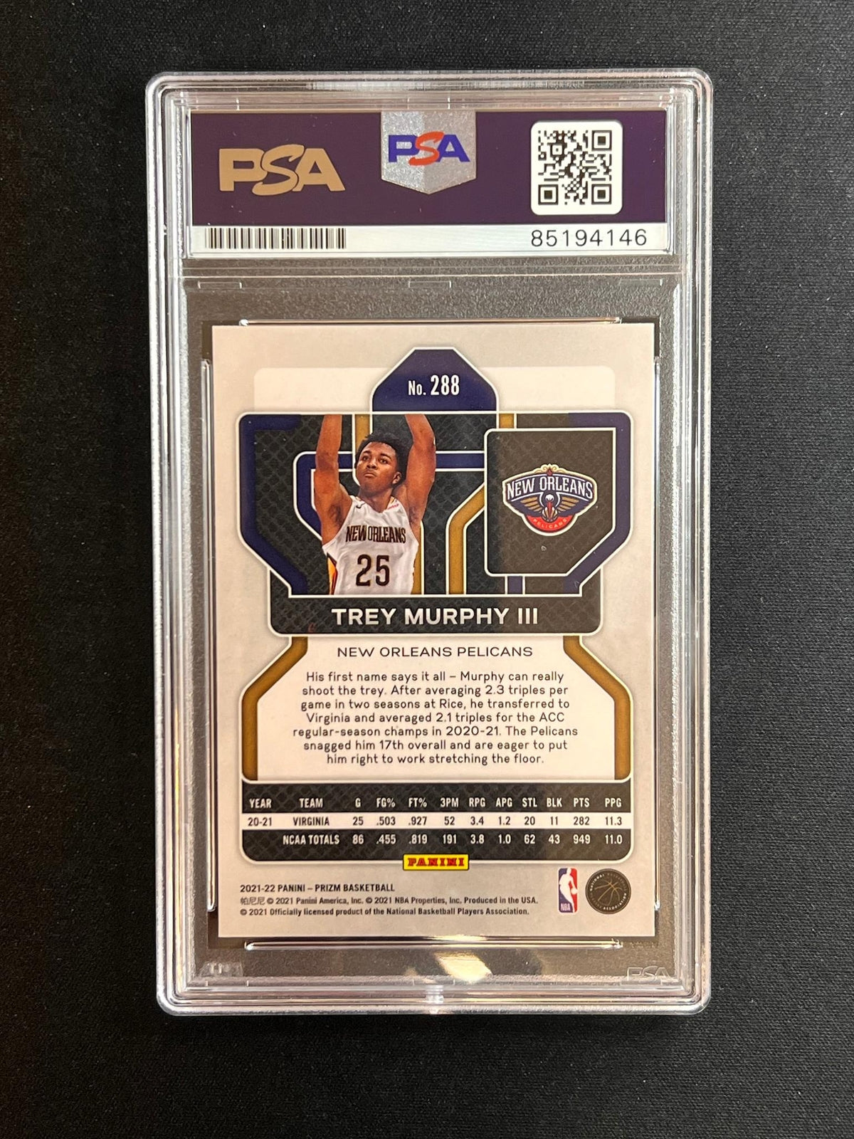 2021-2022 Panini Prizm #288 Trey Murphy III Signed Card Auto PSA Slabbed RC Peli