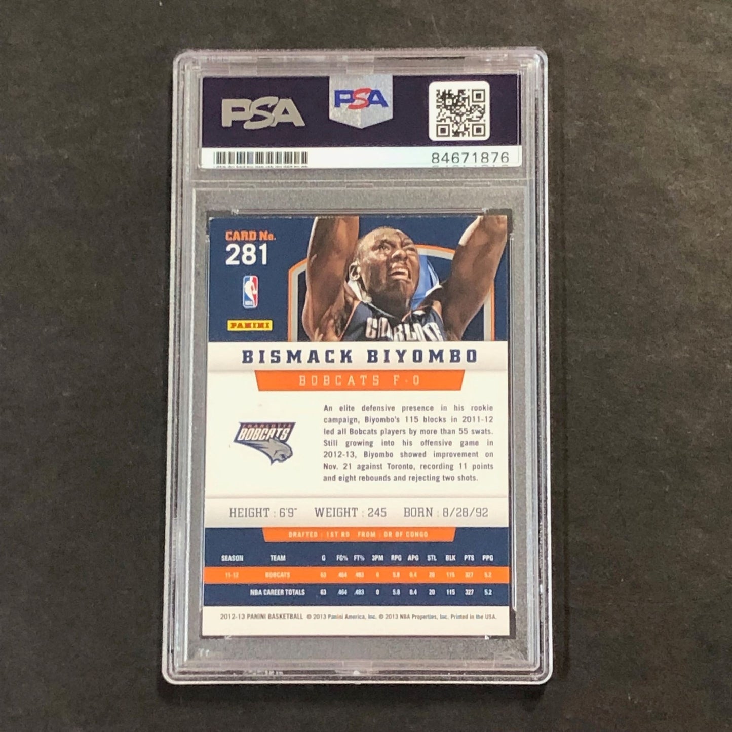 2012-13 Panini Basketball #281 Bismack Biyombo Signed Card PSA Slabbed