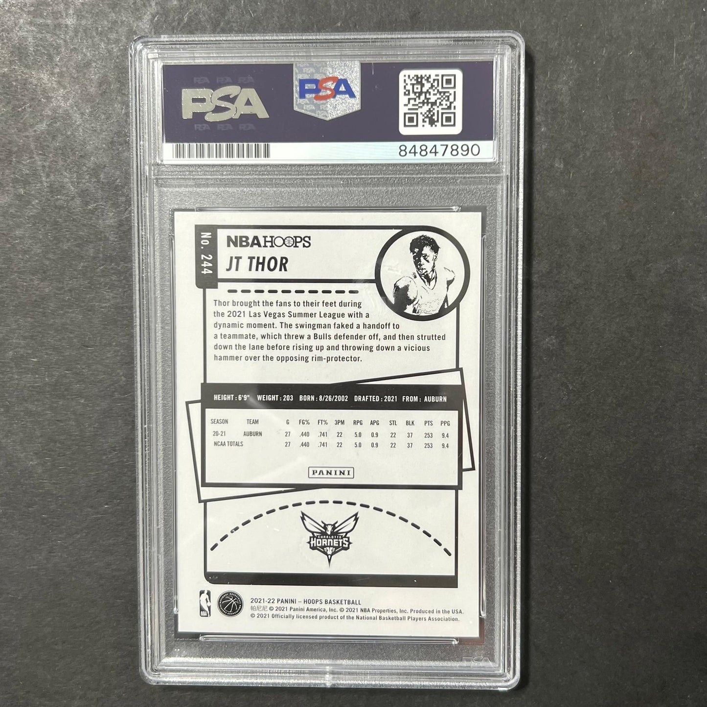 2021-22 Panini Hoops #244 JT Thor Signed Card AUTO PSA/DNA Slabbed Hornets