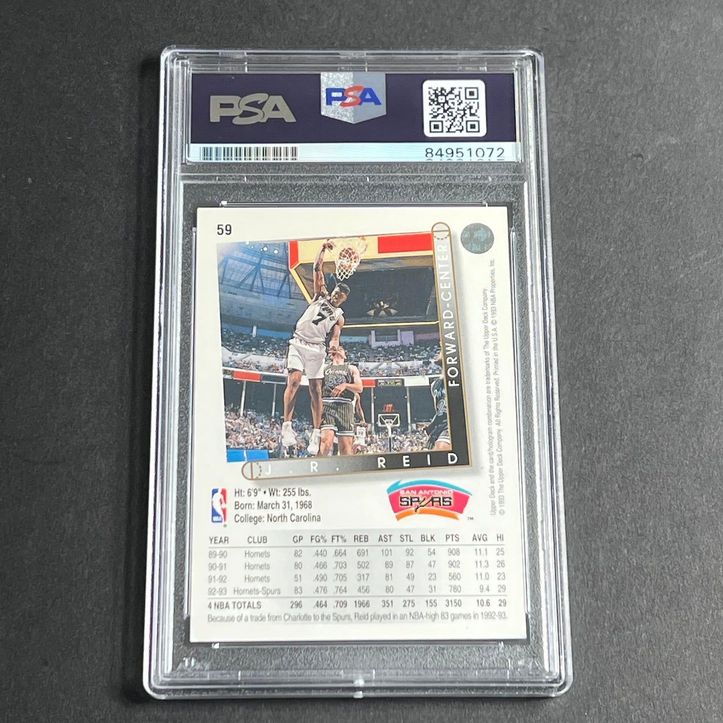 1993-94 Upper Deck #59 JR Reid Signed Card AUTO PSA Slabbed Spurs