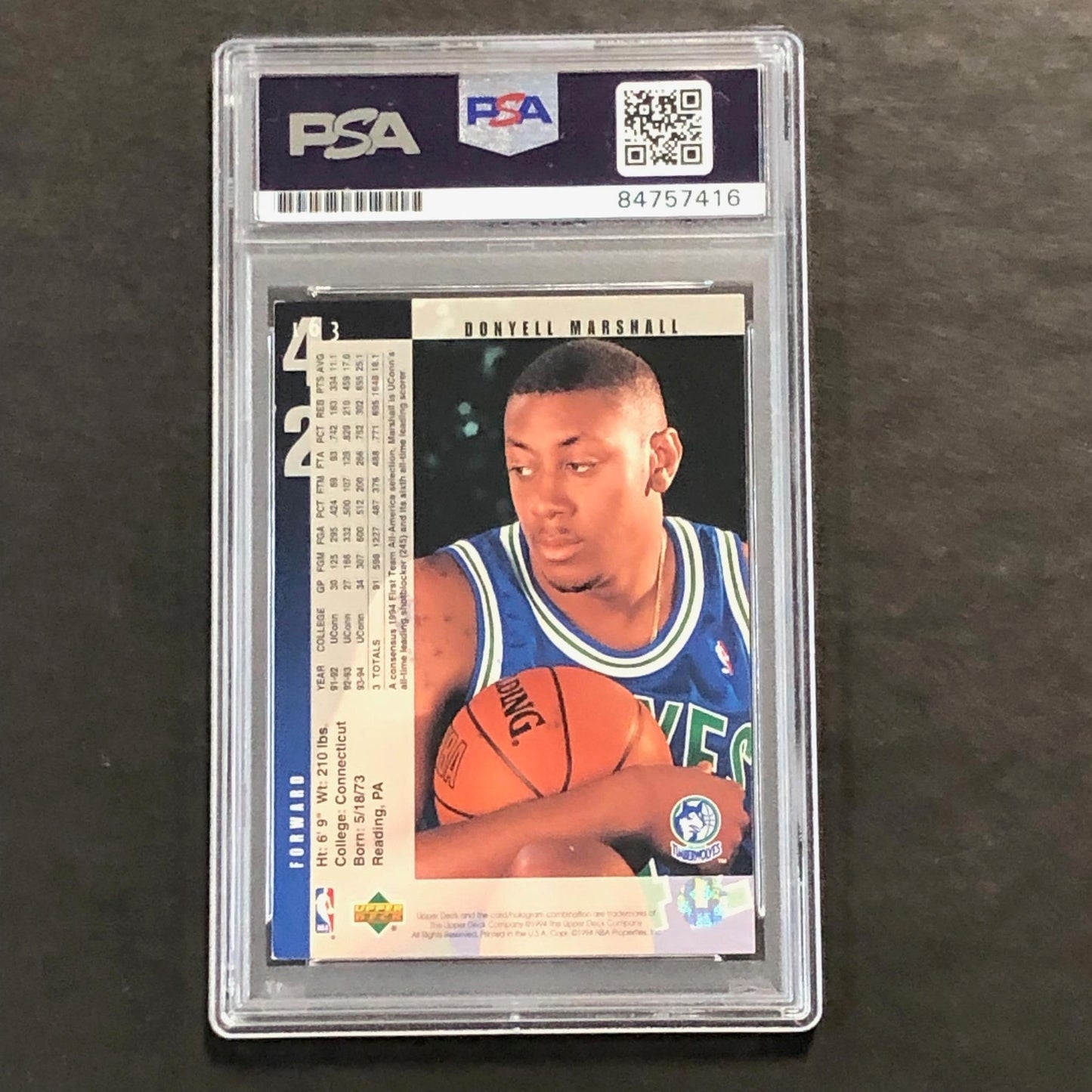 1994 UpperDeck #63 Donyell Marshall Signed Card AUTO PSA/DNA Slabbed Timberwolve