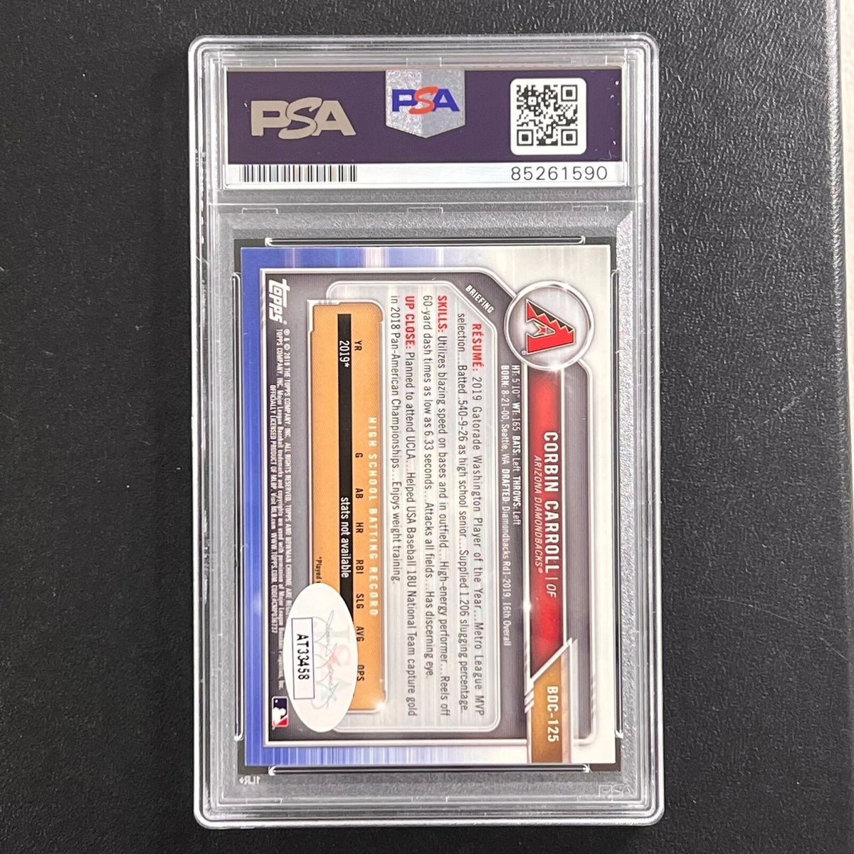 2019 Topps First Bowman Chrome #BDC-125 Corbin Carroll signed card PSA/DNA AUTO
