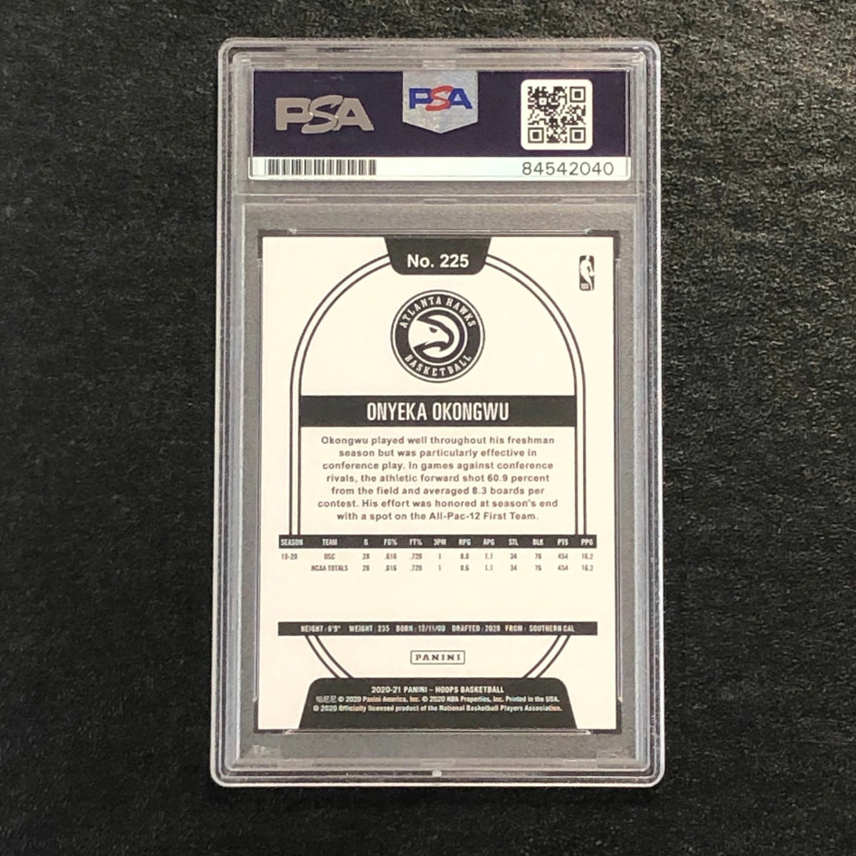 2020-21 NBA Hoops #225 Onyeka Okongwu Signed Card AUTO 10 PSA Slabbed RC Hawks