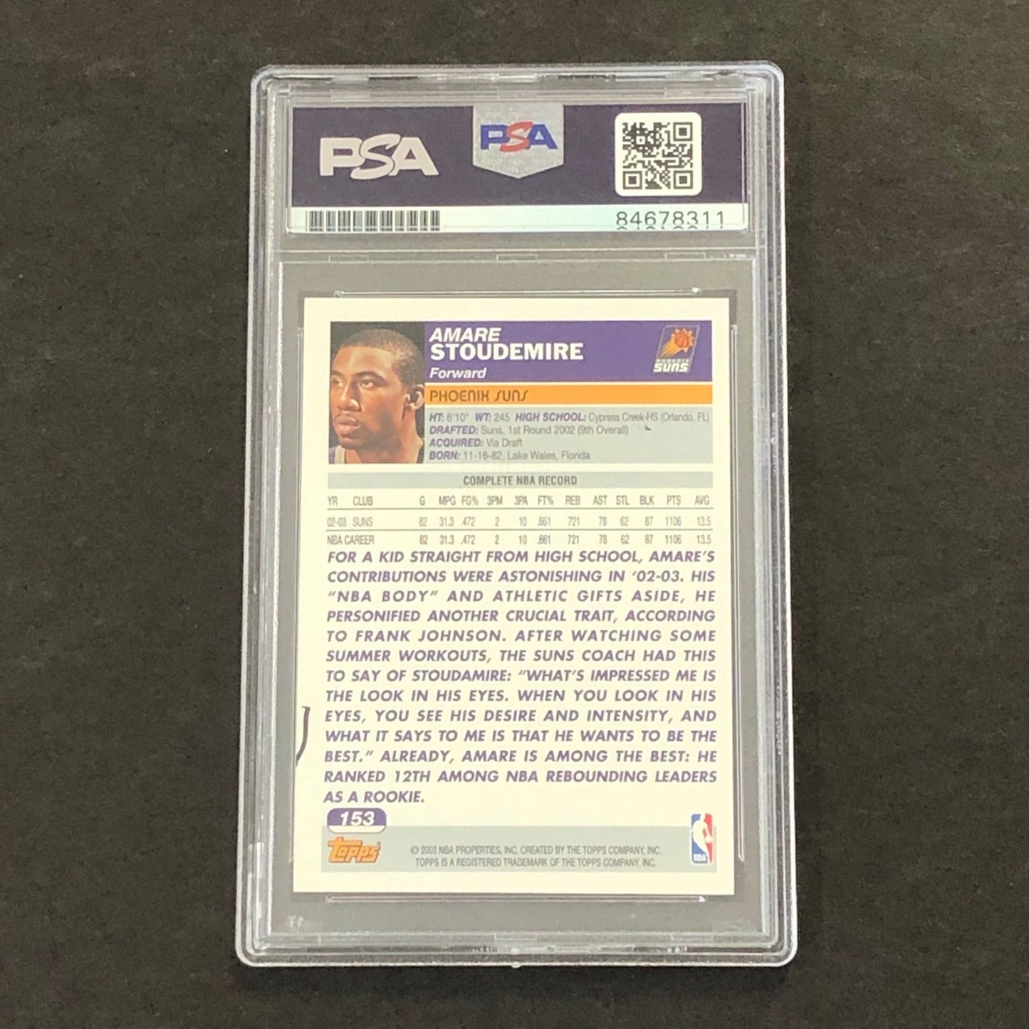2003-04 Topps #153 Amare Stoudemire Signed Card PSA Slabbed Suns