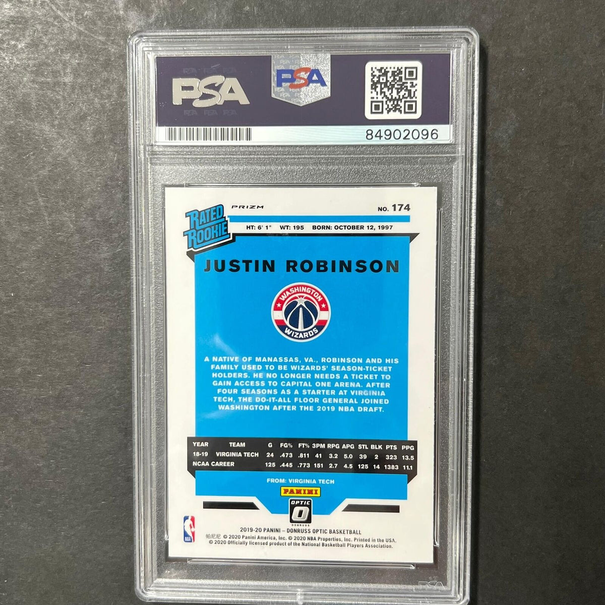 2019-20 OPTIC RATED ROOKIE #174 JUSTIN ROBINSON Signed AUTO PSA Slabbed RC Wizar
