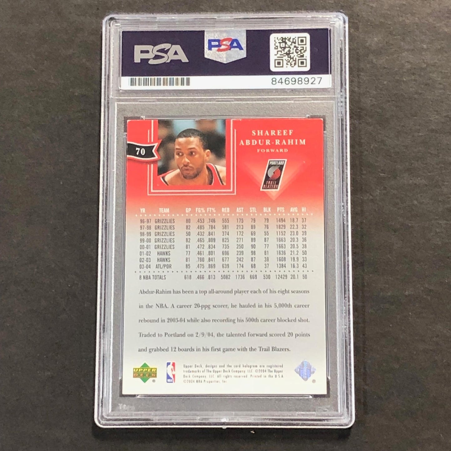 2004 Upper Deck #70 Shareef Abdur-Rahim Signed Card AUTO PSA Slabbed Trail Blaze