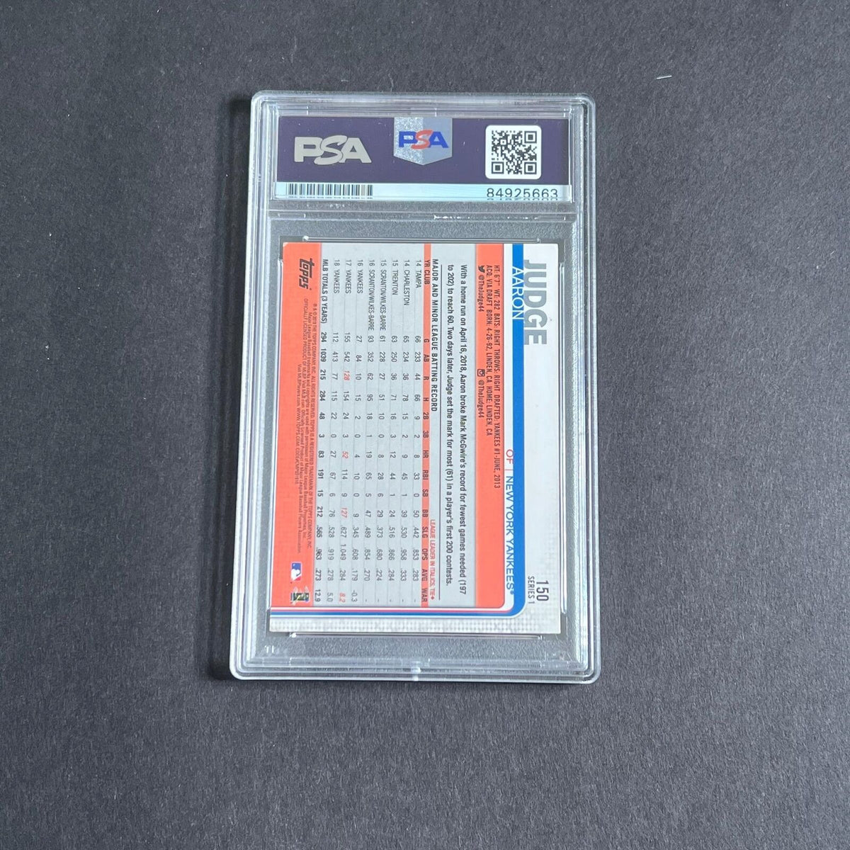 2019 Topps #150 AARON JUDGE Signed Card PSA Slabbed Yankees