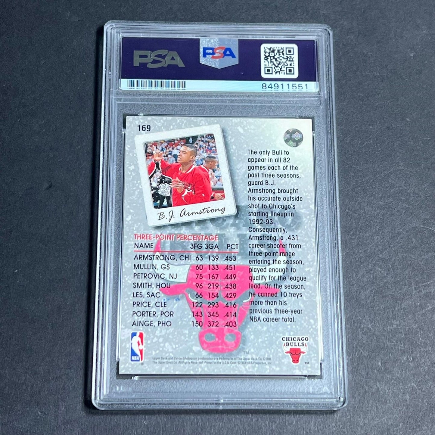 1993-94 Upper Deck #169 B.J. Armstrong Signed Card AUTO Auto 8 PSA Slabbed Bulls