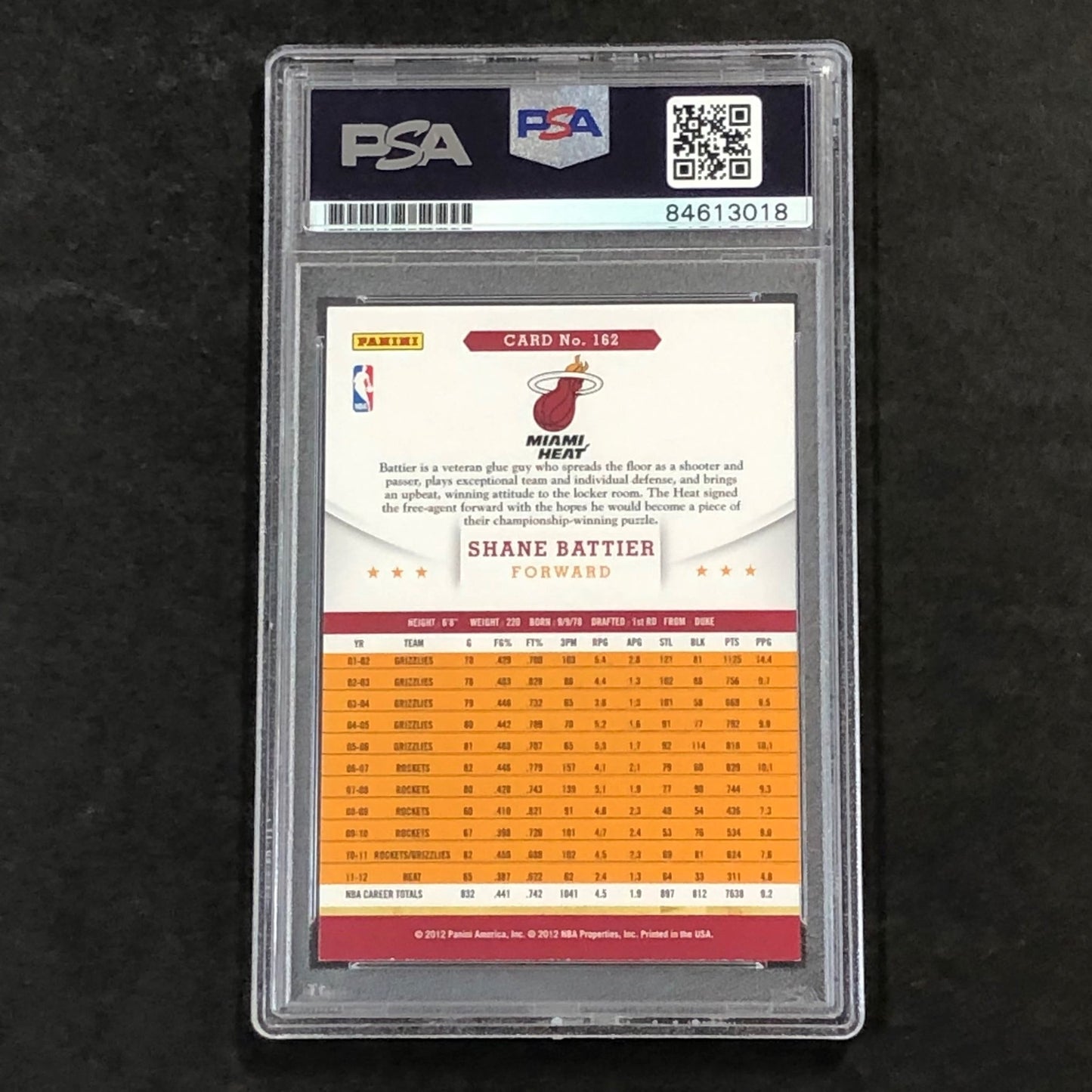 2012-13 NBA Hoops #162 Shane Battier Signed Card AUTO PSA Slabbed Heat