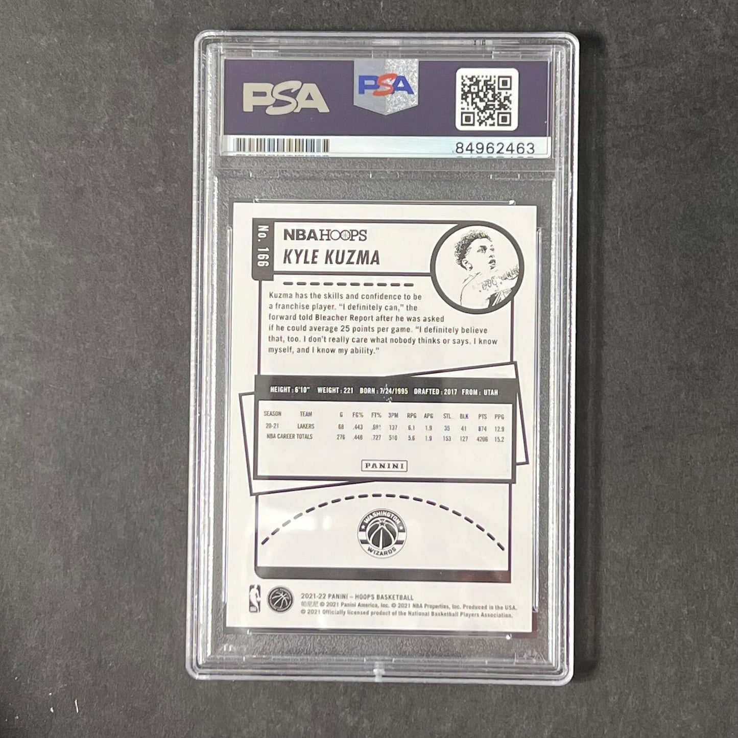 2021-22 Panini Hoops #166 Kyle Kuzma Signed Card Auto PSA Slabbed RC Wizards