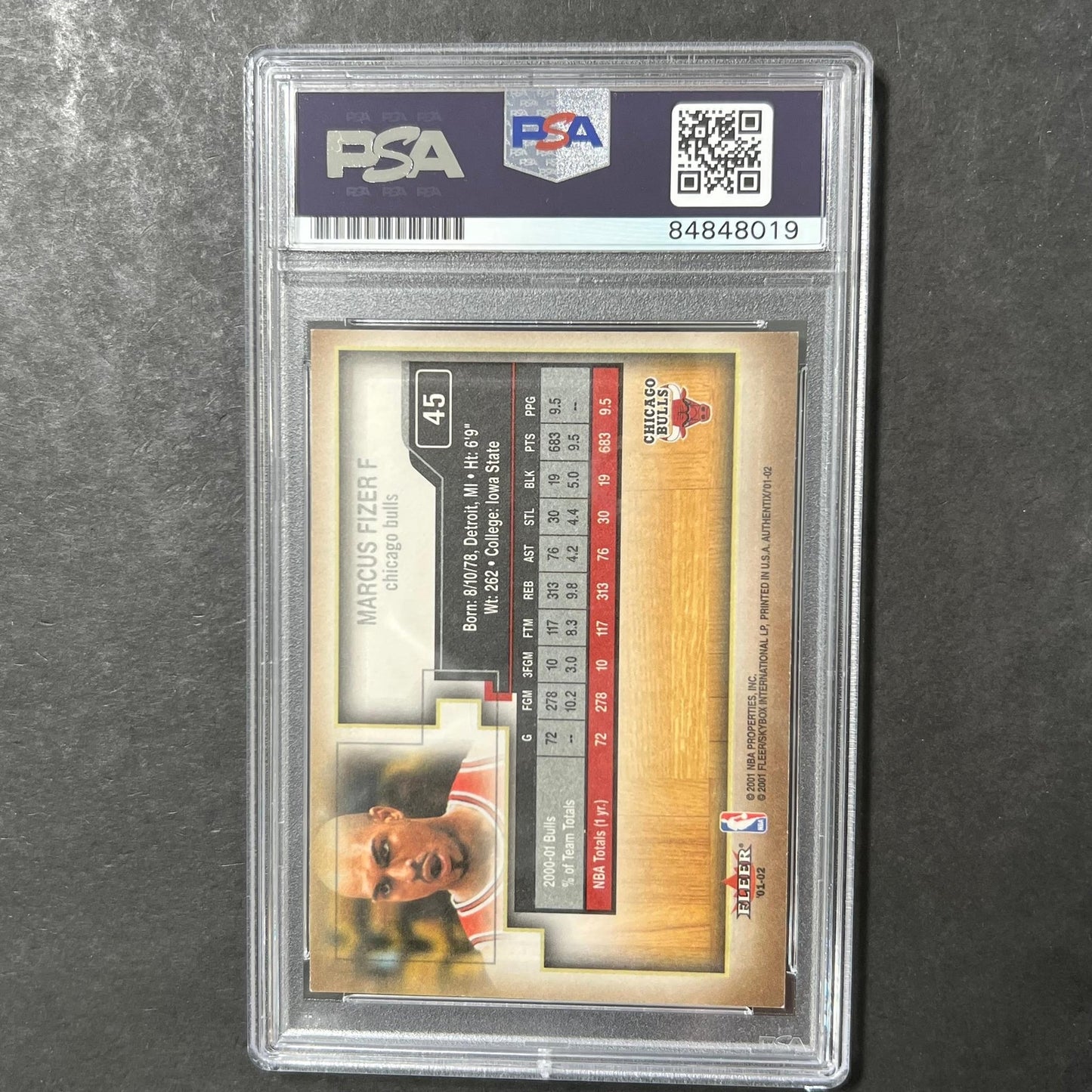 2001 Fleer #45 Marcus Fizer Signed Card AUTO PSA Slabbed Bulls