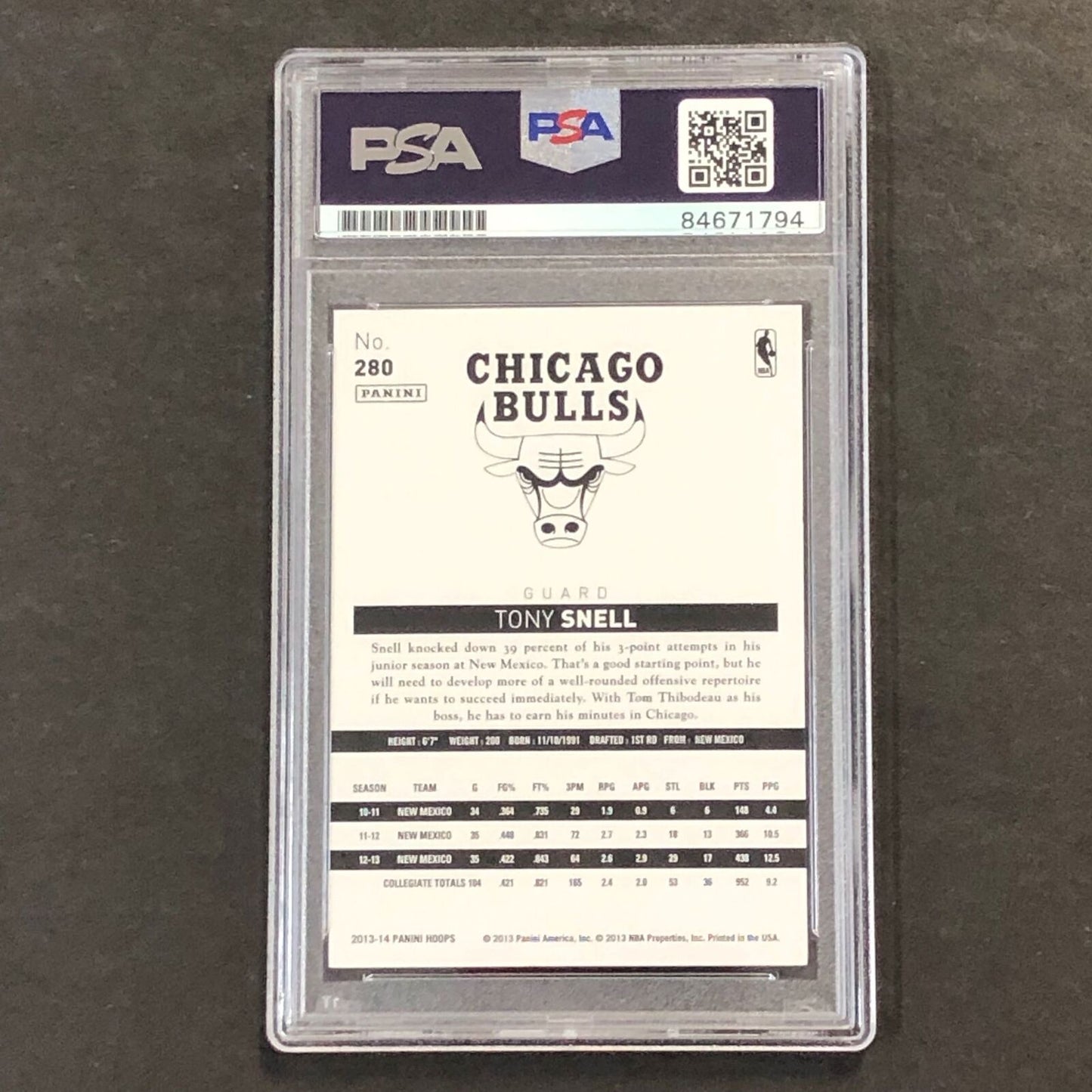 2013-14 NBA Panini NBA Hoops #280 Tony Snell RC Signed Card AUTO 10 PSA Slabbed