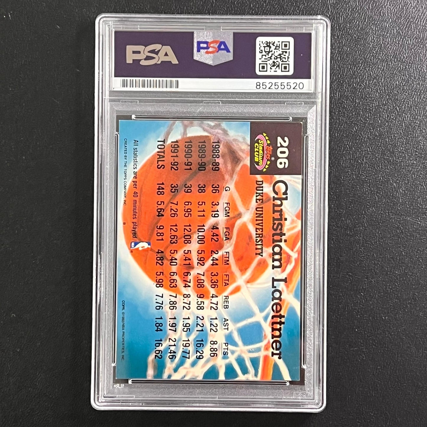1992 Topps Stadium Club #206 Christian Laettner Signed Card AUTO 10 PSA/DNA Slab