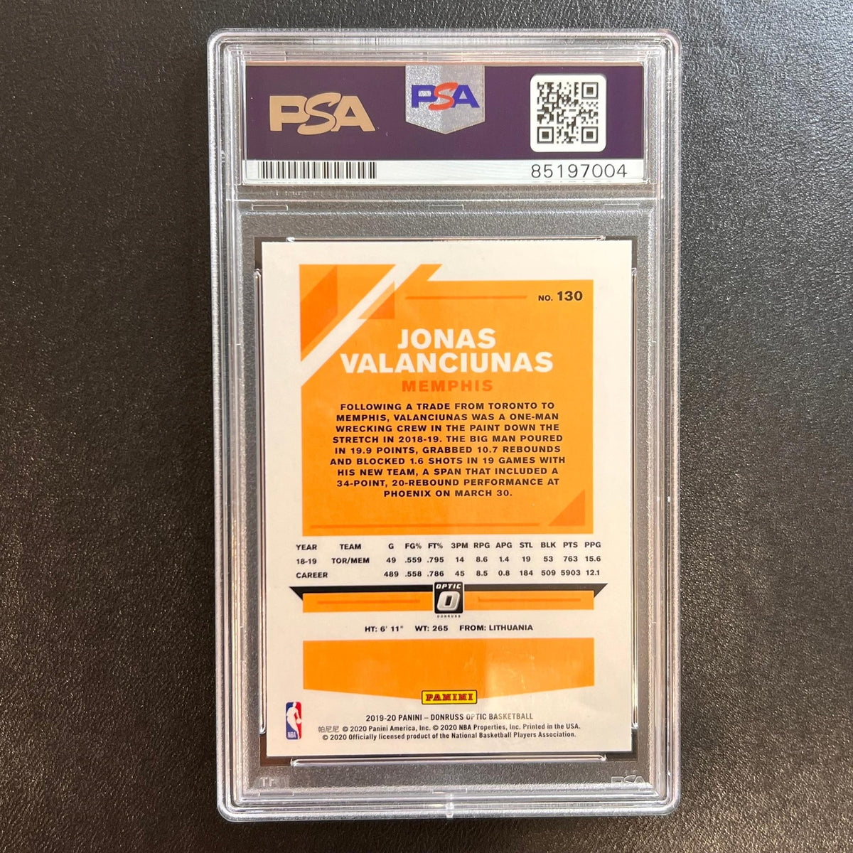 2019-20 Panini Donruss Optic #130 Jonas Valanciunas Signed Card AUTO PSA Slabbed