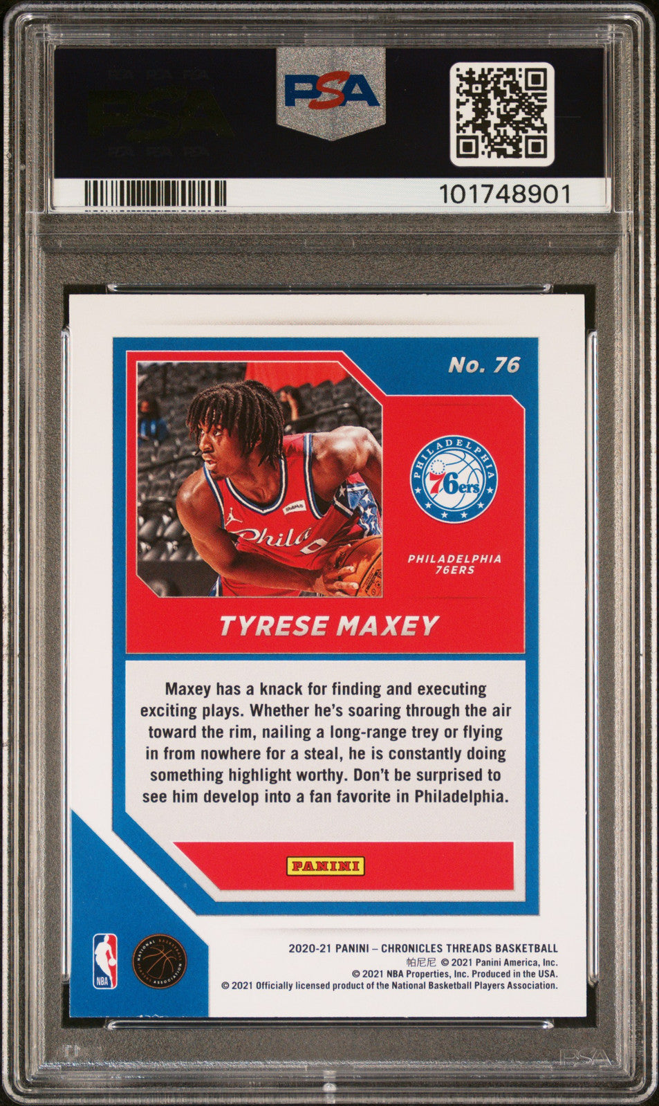 2020 Panini Chronicles #76 Tyrese Maxey PSA A Auto 10