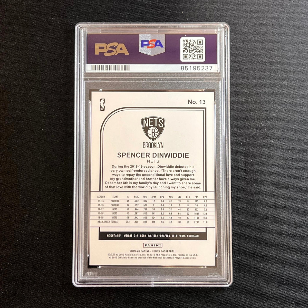 2019-20 NBA Hoops #13 Spencer Dinwiddie Signed Card AUTO PSA Slabbed Nets