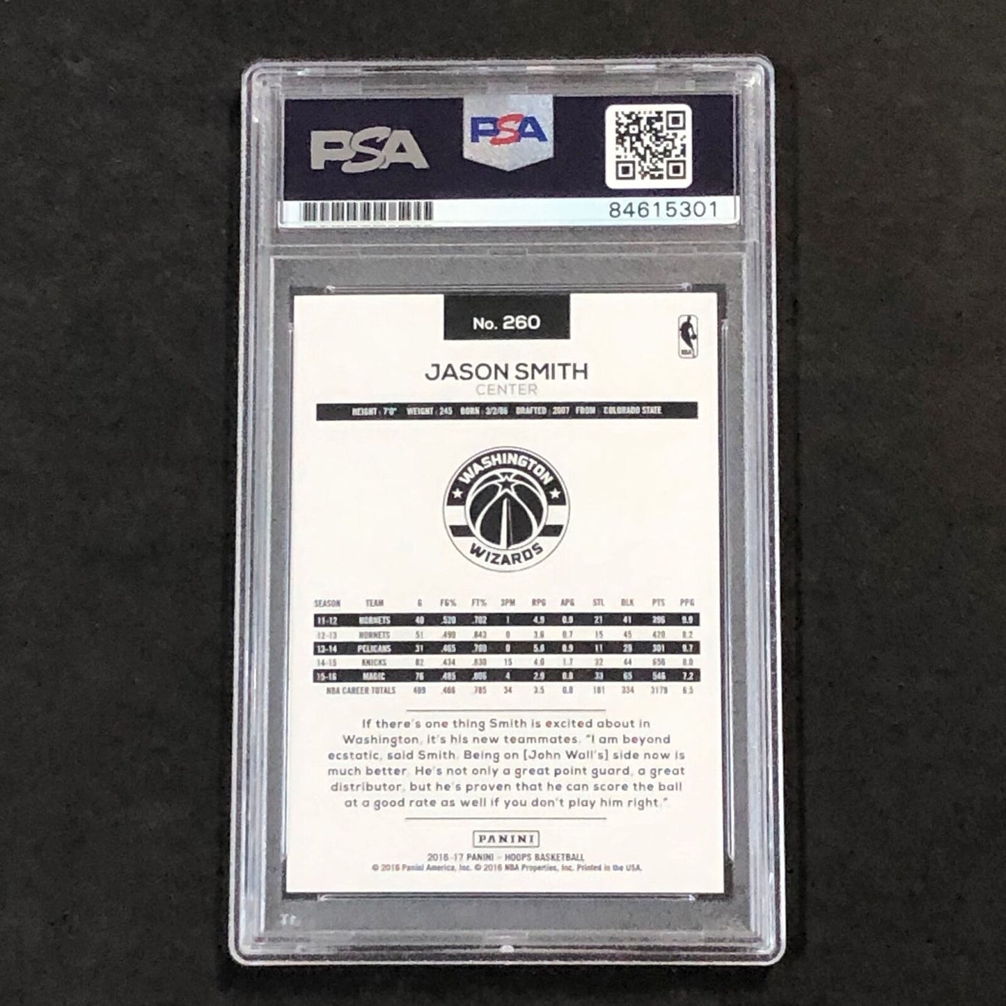 2016-17 NBA Hoops #260 Jason Smith Signed Card AUTO 10 PSA Slabbed Wizards