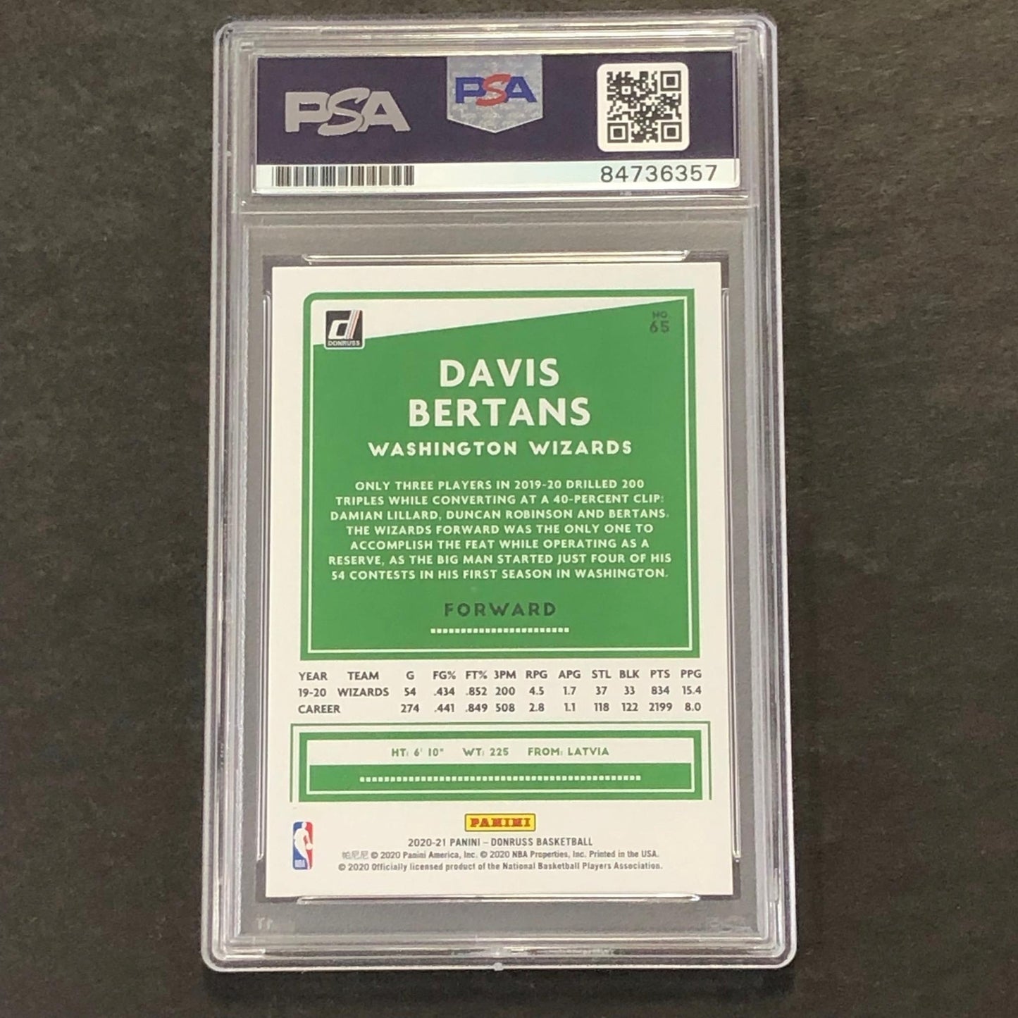 2020-21 Donruss #65 Davis Bertans Signed Card AUTO PSA/DNA Slabbed Wizards